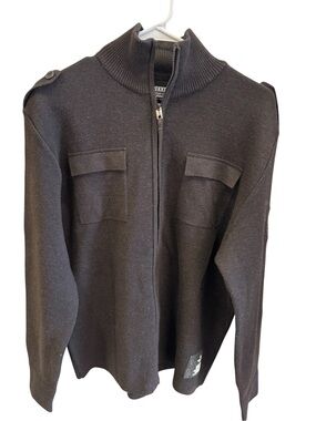 High End Brown Dekker Full Zip Knit Jacket Sweatshirt Men’s L Military